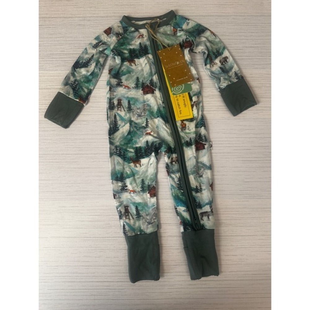 Wildwoven Winter Mountain Cabin Bamboo Modal Sleeper Pajamas 6-12M NWT